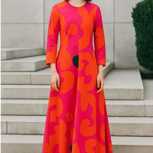 Vintage 1966 Marimekko abstract red maxi dress with quilted hem Art to wear